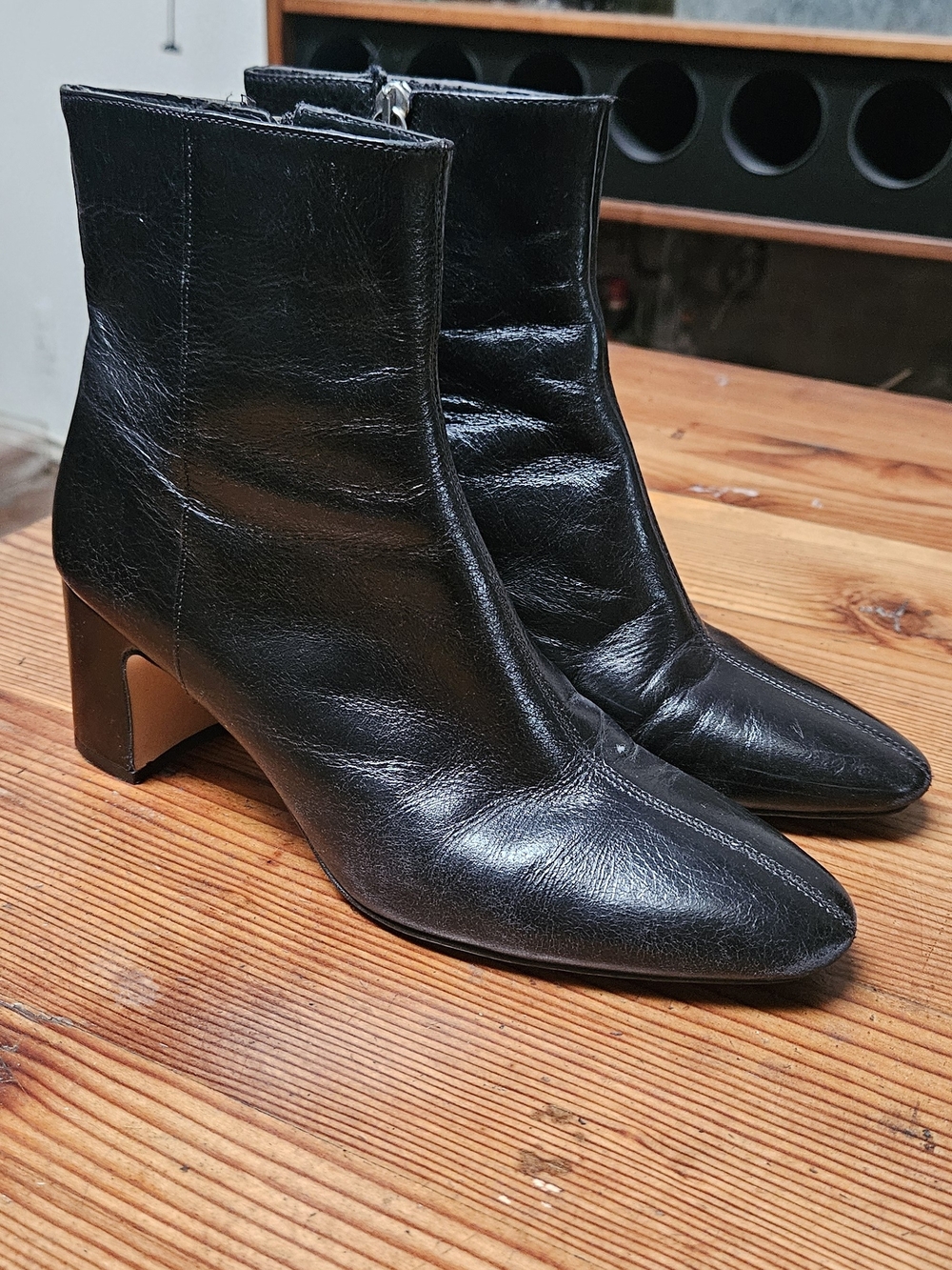 Zara Black Leather Pointed Ankle Booties